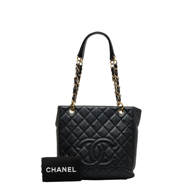 シャネル デカココマーク チェーン トートバッグ ハンドバッグ ブラック キャビアスキン レディース CHANEL 【中古】