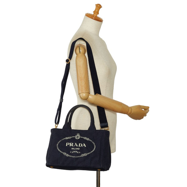 プラダ カナパ ハンドバッグ ショルダーバッグ 2WAY 1BG439 ブルー キャンバス レディース PRADA 【中古】
