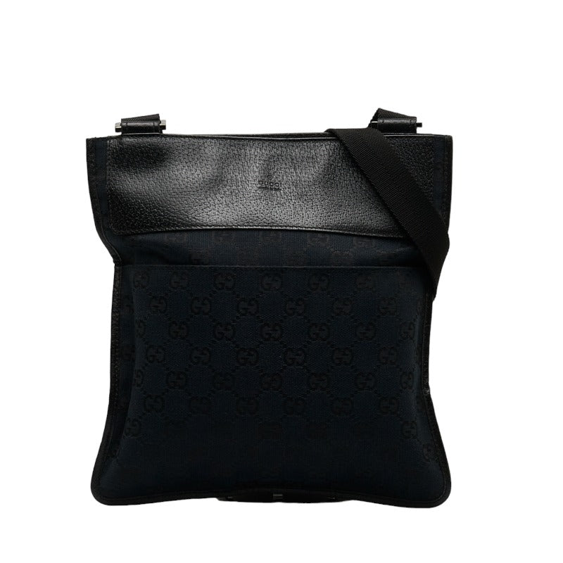 グッチ GGキャンバス 斜め掛け ショルダーバッグ 27639 ブラック キャンバス レザー レディース GUCCI 【中古】