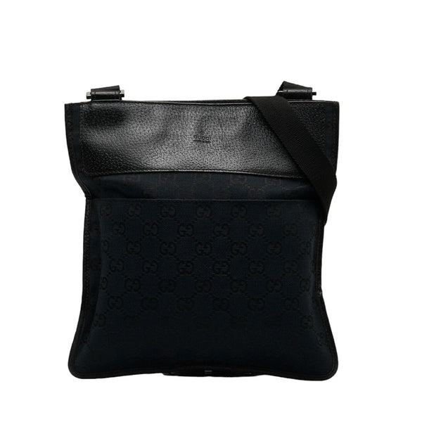 グッチ GGキャンバス 斜め掛け ショルダーバッグ 27639 ブラック キャンバス レザー レディース GUCCI 【中古】