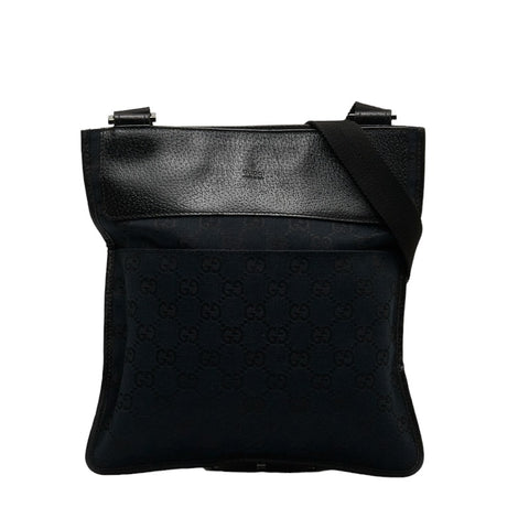 グッチ GGキャンバス 斜め掛け ショルダーバッグ 27639 ブラック キャンバス レザー レディース GUCCI 【中古】