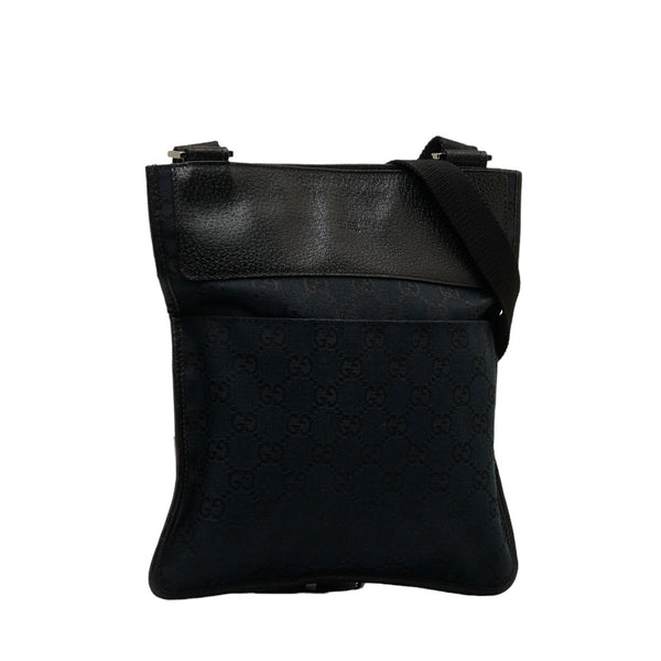 グッチ GGキャンバス 斜め掛け ショルダーバッグ 27639 ブラック キャンバス レザー レディース GUCCI 【中古】