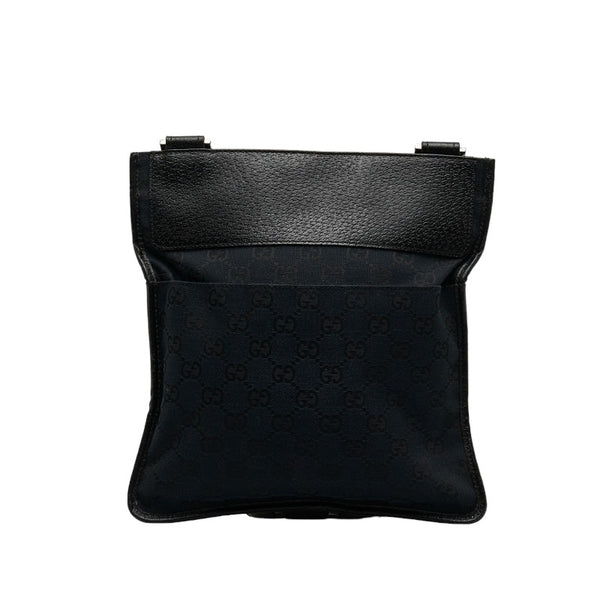 グッチ GGキャンバス 斜め掛け ショルダーバッグ 27639 ブラック キャンバス レザー レディース GUCCI 【中古】