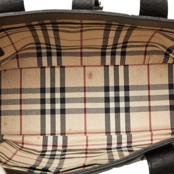 バーバリー ノバチェック ハンドバッグ ブラック レザー レディース BURBERRY 【中古】