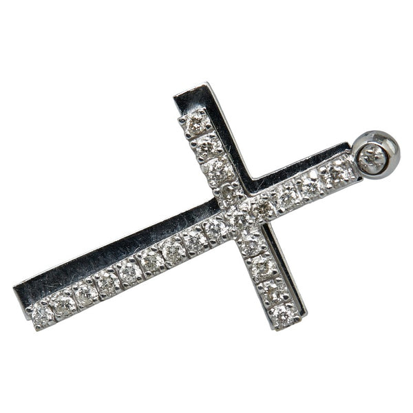 ノーブランド K18WG ホワイトゴールド ダイヤ0.19ct クロス ダブル ペンダントトップ レディース no brand 【中古】