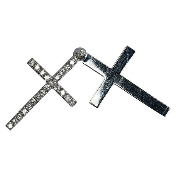 ノーブランド K18WG ホワイトゴールド ダイヤ0.19ct クロス ダブル ペンダントトップ レディース no brand 【中古】