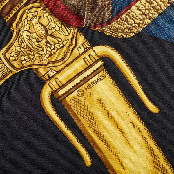 エルメス カレ 90 GRAND UNIFORME グランドユニフォーム スカーフ ブラック ゴールド シルク レディース HERMES 【中古】