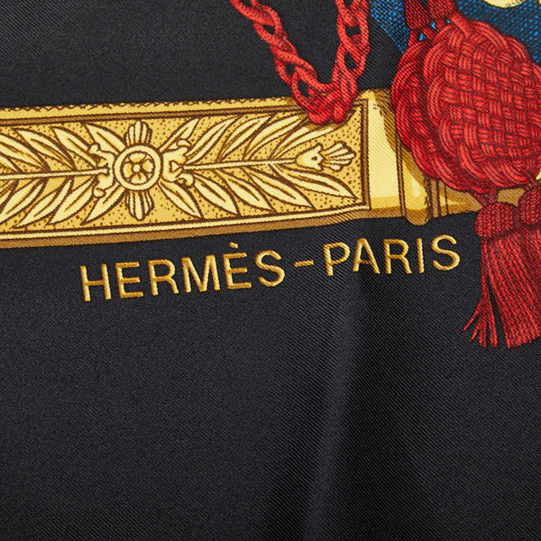 エルメス カレ 90 GRAND UNIFORME グランドユニフォーム スカーフ ブラック ゴールド シルク レディース HERMES 【中古】