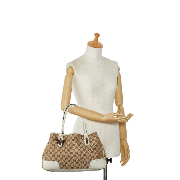 グッチ GGキャンバス プリンシー リボン ショルダーバッグ 163805 ベージュ ホワイト キャンバス レザー レディース GUCCI 【中古】