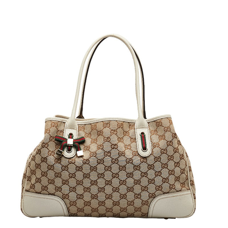 グッチ GGキャンバス プリンシー リボン ショルダーバッグ 163805 ベージュ ホワイト キャンバス レザー レディース GUCCI 【中古】