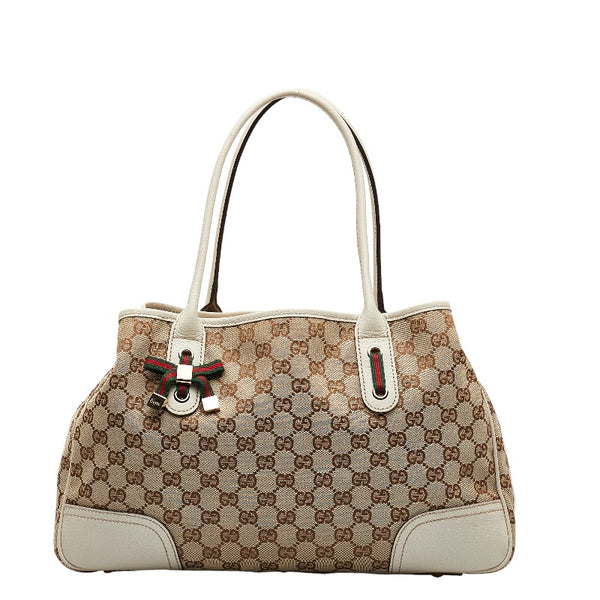グッチ GGキャンバス プリンシー リボン ショルダーバッグ 163805 ベージュ ホワイト キャンバス レザー レディース GUCCI 【中古】