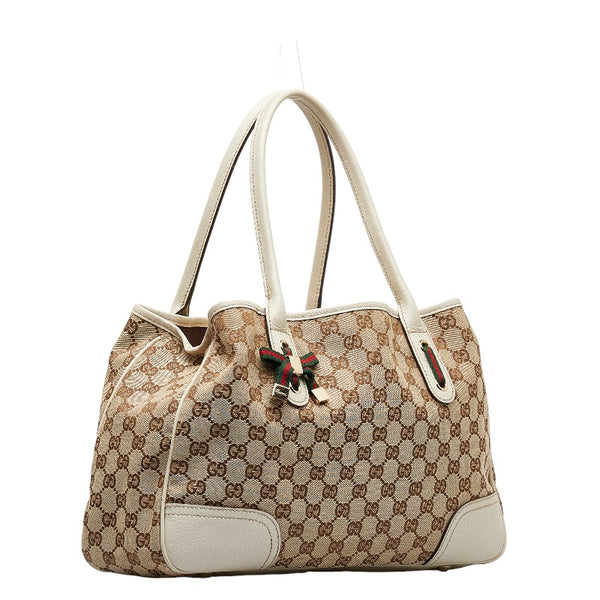 グッチ GGキャンバス プリンシー リボン ショルダーバッグ 163805 ベージュ ホワイト キャンバス レザー レディース GUCCI 【中古】