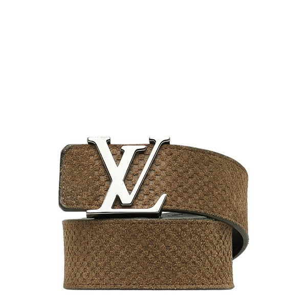 ルイ ヴィトン マイクロダミエ サンチュール イニシアル ベルト M9549V ブラウン スウェード レザー メンズ LOUIS VUITTON 【中古】