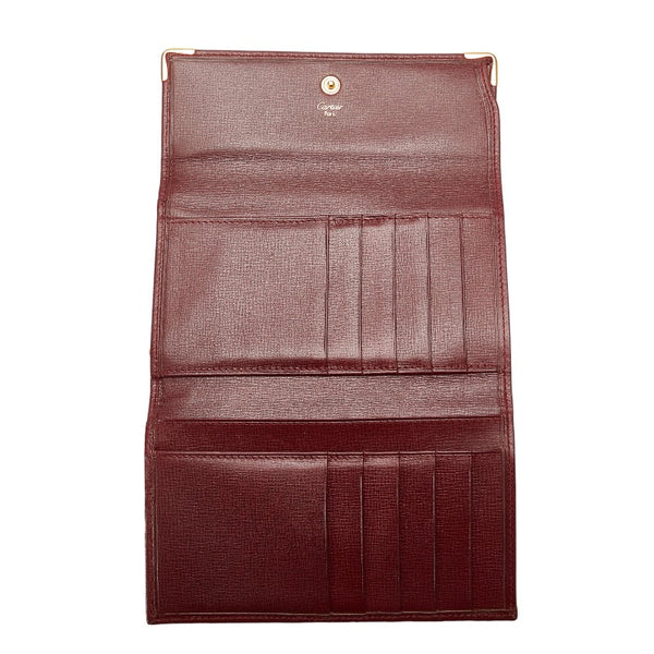 カルティエ マストライン がま口 ゴールド金具 三つ折り財布 ボルドー ワインレッド レザー レディース CARTIER 【中古】