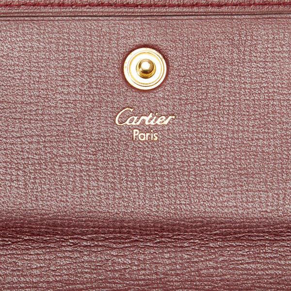 カルティエ マストライン がま口 ゴールド金具 三つ折り財布 ボルドー ワインレッド レザー レディース CARTIER 【中古】