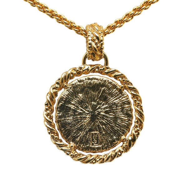 サンローラン エリザベスコイン メダル YSLロゴ ネックレス ペンダント ゴールド ブラック メッキ プラスチック レディース SAINT LAURENT 【中古】