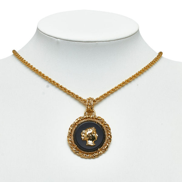 サンローラン エリザベスコイン メダル YSLロゴ ネックレス ペンダント ゴールド ブラック メッキ プラスチック レディース SAINT LAURENT 【中古】