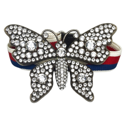 グッチ バタフライ ラインストーン ブレスレット シルバー メタル レディース GUCCI 【中古】