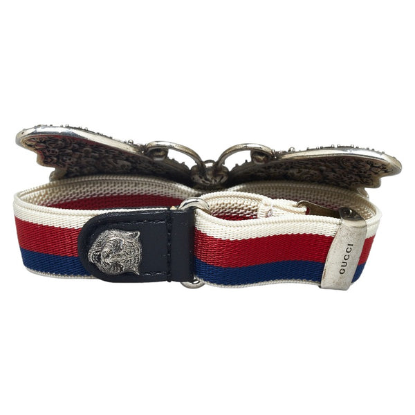 グッチ バタフライ ラインストーン ブレスレット シルバー メタル レディース GUCCI 【中古】