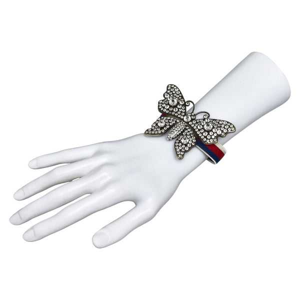 グッチ バタフライ ラインストーン ブレスレット シルバー メタル レディース GUCCI 【中古】