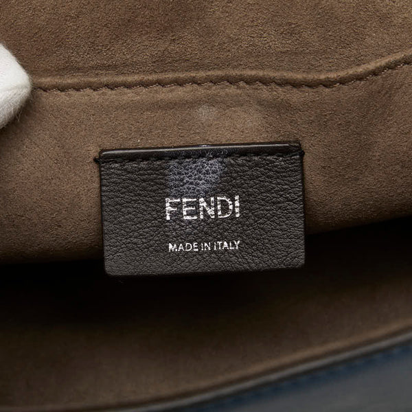 フェンディ キャナイエフ 斜め掛け チェーン ショルダーバッグ 8BT286 ライトブルー レザー レディース FENDI 【中古】