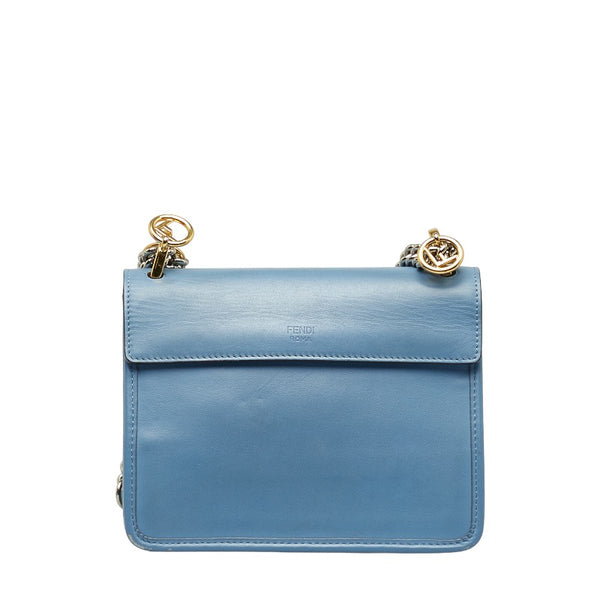 フェンディ キャナイエフ 斜め掛け チェーン ショルダーバッグ 8BT286 ライトブルー レザー レディース FENDI 【中古】