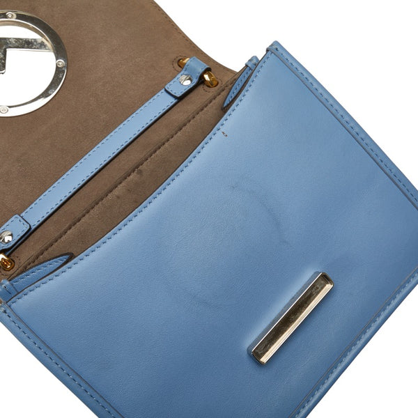 フェンディ キャナイエフ 斜め掛け チェーン ショルダーバッグ 8BT286 ライトブルー レザー レディース FENDI 【中古】