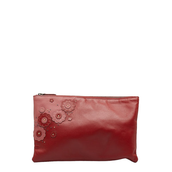 ボッテガヴェネタ フラワー ポーチ レッド レザー レディース BOTTEGAVENETA 【中古】