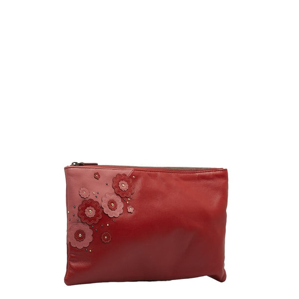 ボッテガヴェネタ フラワー ポーチ レッド レザー レディース BOTTEGAVENETA 【中古】