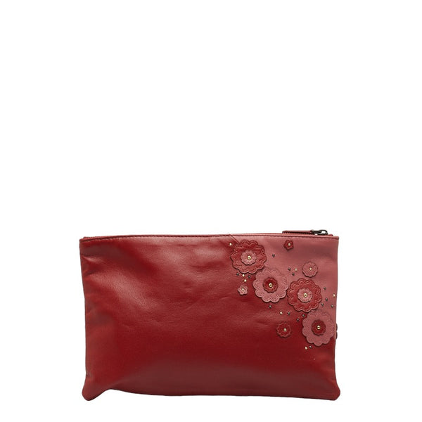 ボッテガヴェネタ フラワー ポーチ レッド レザー レディース BOTTEGAVENETA 【中古】