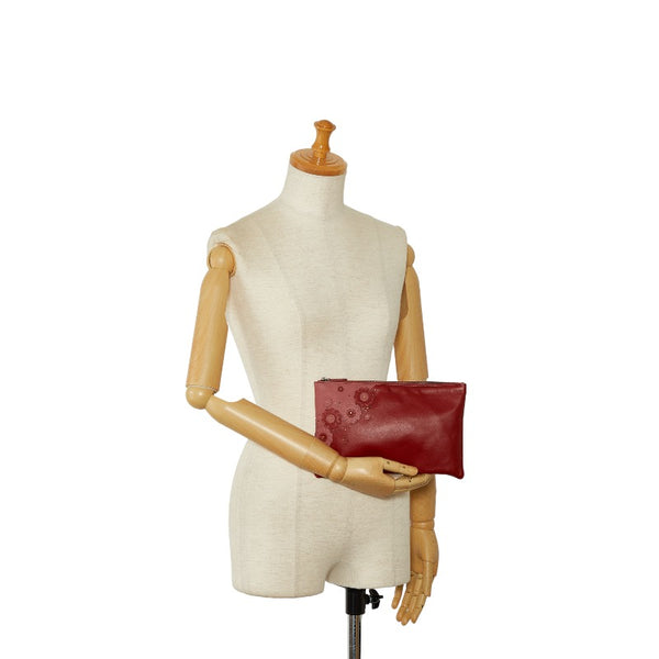 ボッテガヴェネタ フラワー ポーチ レッド レザー レディース BOTTEGAVENETA 【中古】