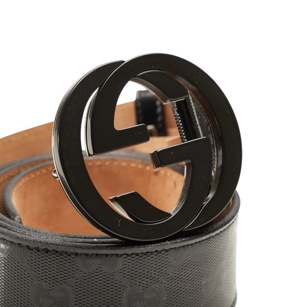 グッチ インターロッキングG GGインプリメ バックル ベルト ブラック PVC レザー メンズ GUCCI 【中古】