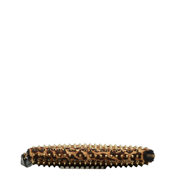 クリスチャンルブタン スタッズ レオパード クラッチバッグ ブラウン ゴールド ハラコ レザー レディース Christian Louboutin 【中古】