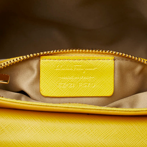 サルヴァトーレフェラガモ ヴァラ リボン ハンドバッグ ショルダーバッグ 2WAY EZ 21 F570 イエロー レザー レディース Salvatore Ferragamo 【中古】