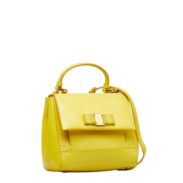 サルヴァトーレフェラガモ ヴァラ リボン ハンドバッグ ショルダーバッグ 2WAY EZ 21 F570 イエロー レザー レディース Salvatore Ferragamo 【中古】