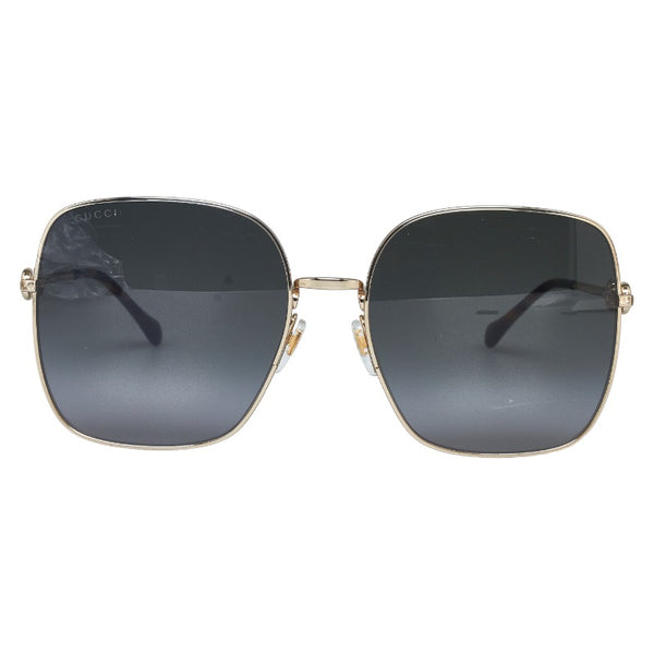 グッチ ホースビット スクエアフレーム サングラス GG0879S ゴールド ブラウン プラスチック レディース GUCCI 【中古】