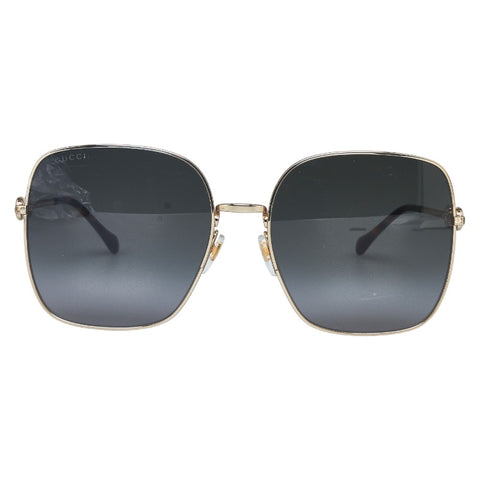 グッチ ホースビット スクエアフレーム サングラス GG0879S ゴールド ブラウン プラスチック レディース GUCCI 【中古】