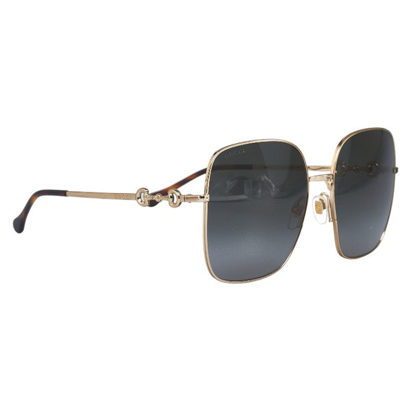 グッチ ホースビット スクエアフレーム サングラス GG0879S ゴールド ブラウン プラスチック レディース GUCCI 【中古】