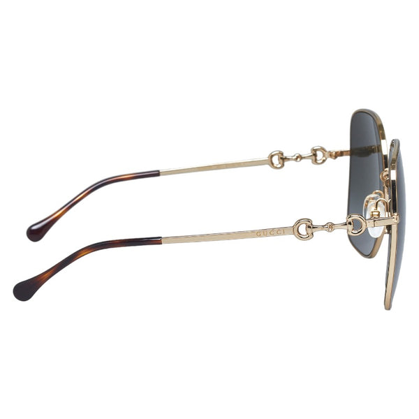 グッチ ホースビット スクエアフレーム サングラス GG0879S ゴールド ブラウン プラスチック レディース GUCCI 【中古】