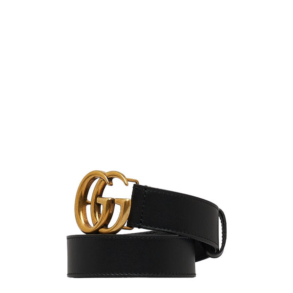 グッチ GGマーモント ゴールド金具 バックル ベルト 414516 ブラック レザー メンズ GUCCI 【中古】