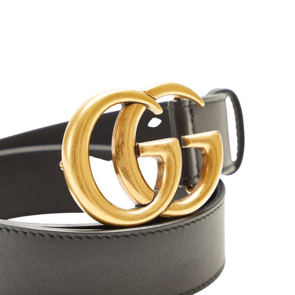 グッチ GGマーモント ゴールド金具 バックル ベルト 414516 ブラック レザー メンズ GUCCI 【中古】