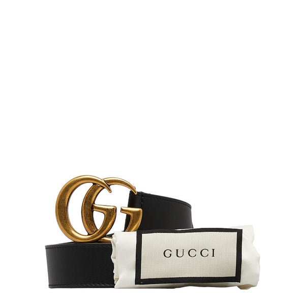 グッチ GGマーモント ゴールド金具 バックル ベルト 414516 ブラック レザー メンズ GUCCI 【中古】