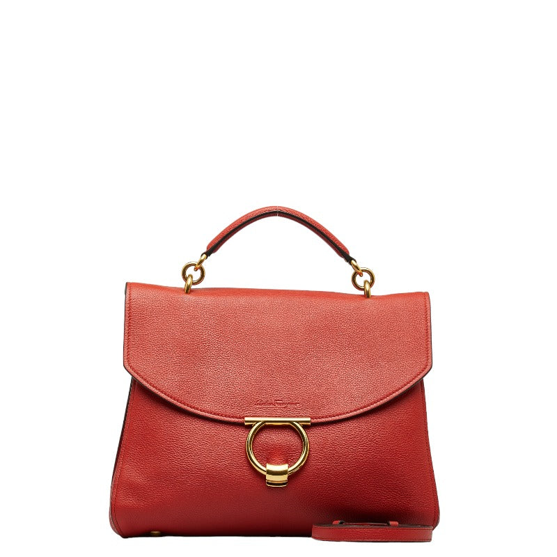 サルヴァトーレフェラガモ ガンチーニ ハンドバッグ ショルダーバッグ 2WAY 21H320 レッド レザー レディース Salvatore Ferragamo 【中古】