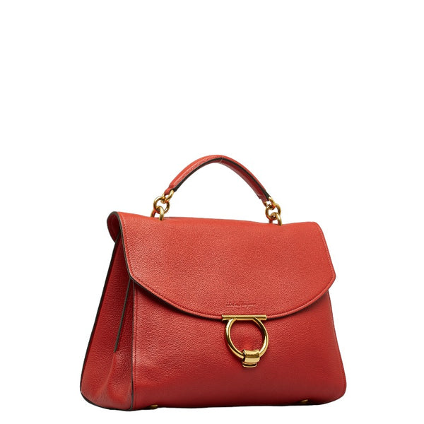 サルヴァトーレフェラガモ ガンチーニ ハンドバッグ ショルダーバッグ 2WAY 21H320 レッド レザー レディース Salvatore Ferragamo 【中古】