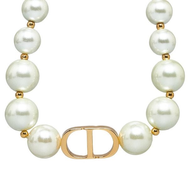 ディオール ロゴ パールネックレス ネックレス ホワイト ゴールド パール メッキ レディース Dior 【中古】