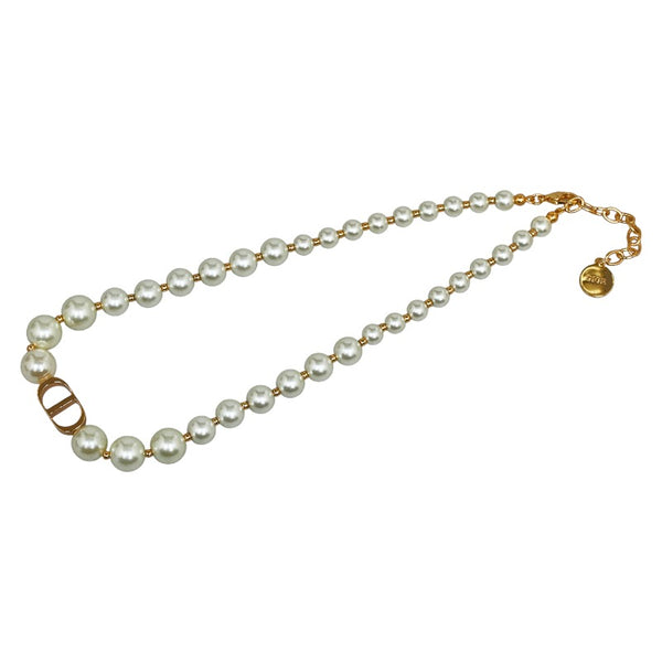 ディオール ロゴ パールネックレス ネックレス ホワイト ゴールド パール メッキ レディース Dior 【中古】