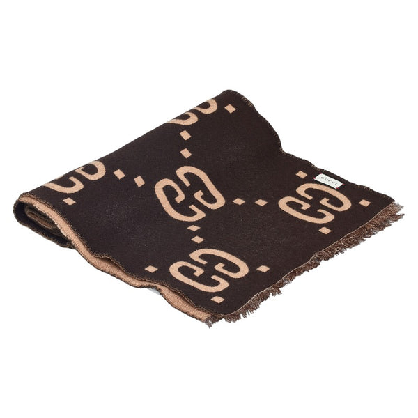 グッチ GGジャガード マフラー スカーフ 495592 ベージュ ブラウン ウール シルク レディース GUCCI 【中古】