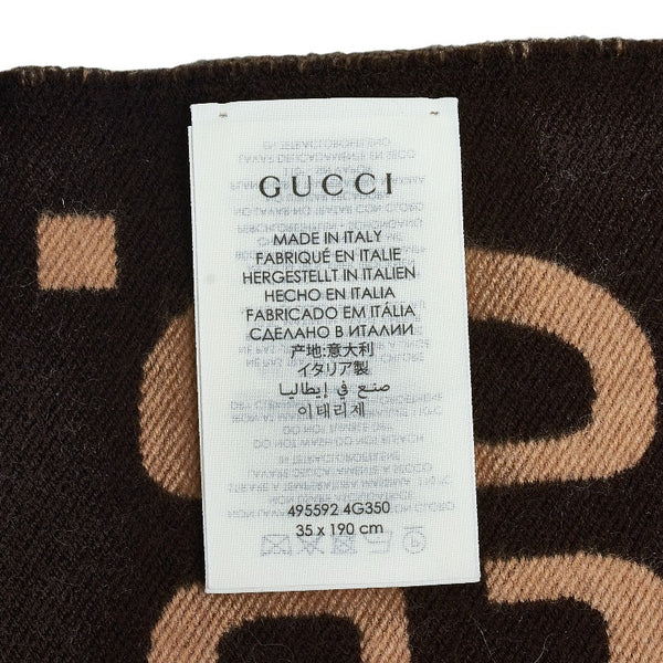 グッチ GGジャガード マフラー スカーフ 495592 ベージュ ブラウン ウール シルク レディース GUCCI 【中古】