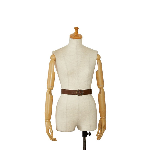 グッチ インターロッキングG ベルト 370543 ブラウン レザー レディース GUCCI 【中古】