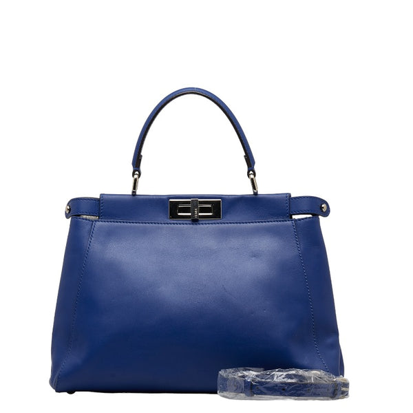 フェンディ ピーカブー モンスターアイズ ハンドバッグ ショルダーバッグ 2WAY 8BN226 ネイビー シルバー レザー レディース FENDI 【中古】